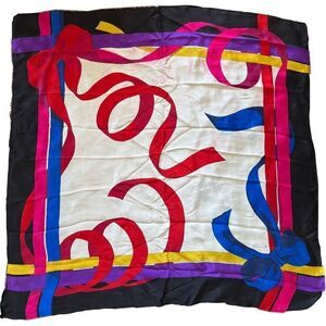 Echo Vintage 80’s handkerchief silky satin ribbon square large neck scarf